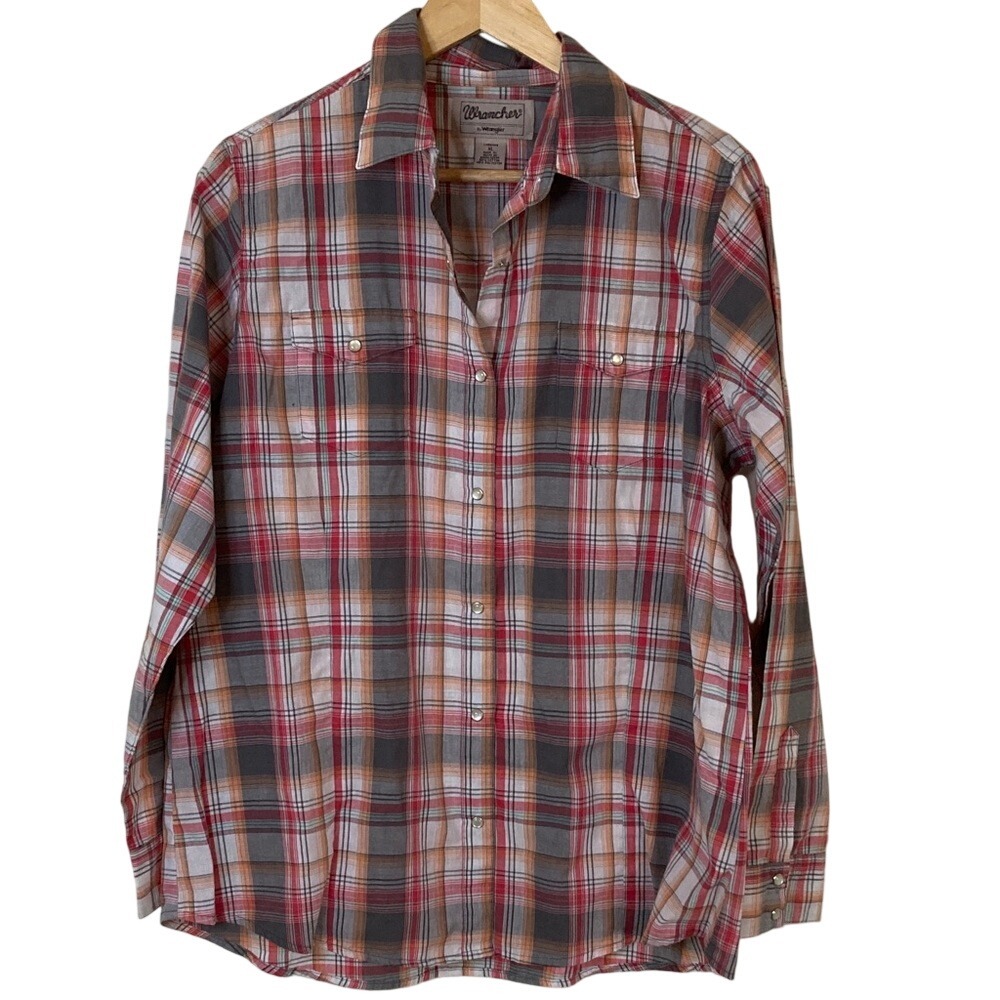 Wrangler Wrancher Men's Multicolor Plaid Button Down‎ Shirt Size Xl Cowboy Pearl